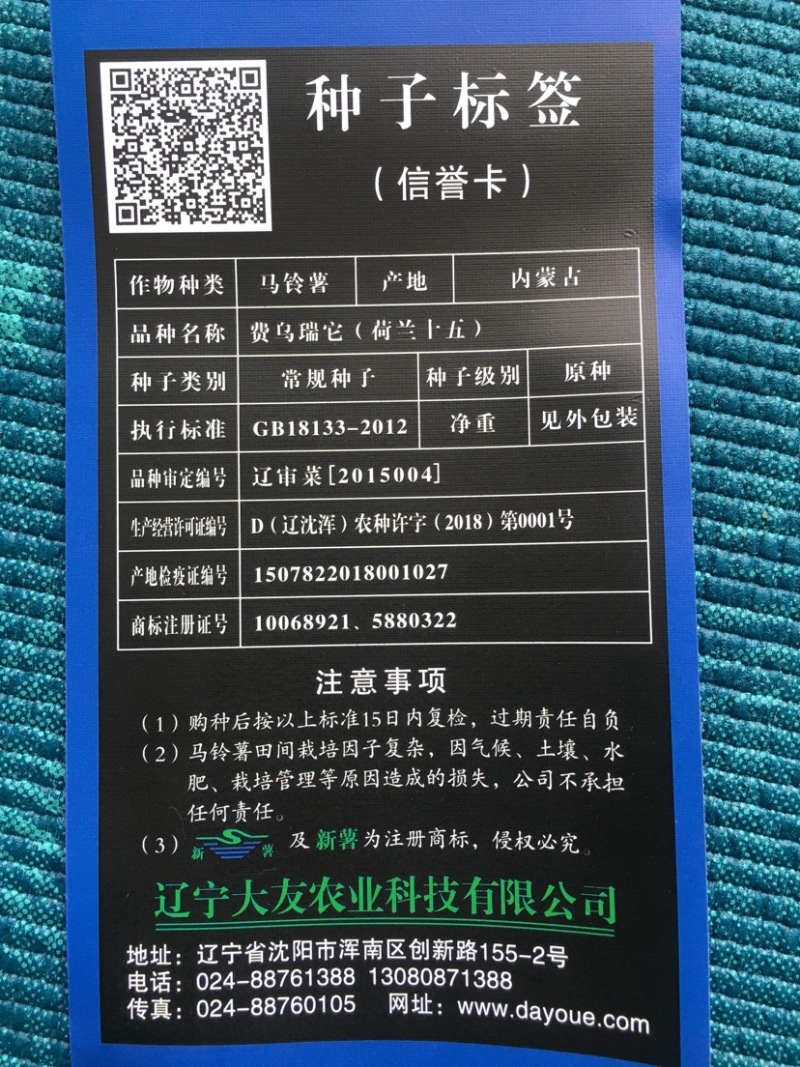高产、优质脱毒种薯—费乌瑞它（荷兰十五、806）