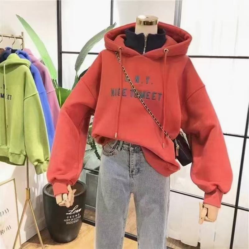 精品女装卫衣连帽2021新款带帽宽松韩版bf外套潮