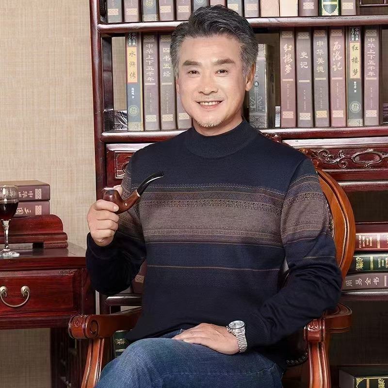 爸爸装保暖打底毛衣加厚中老年男士商务毛衣批发