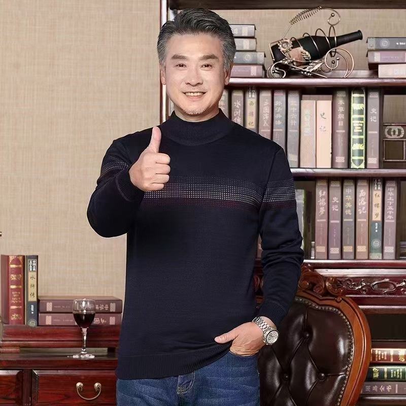 爸爸装保暖打底毛衣加厚中老年男士商务毛衣批发