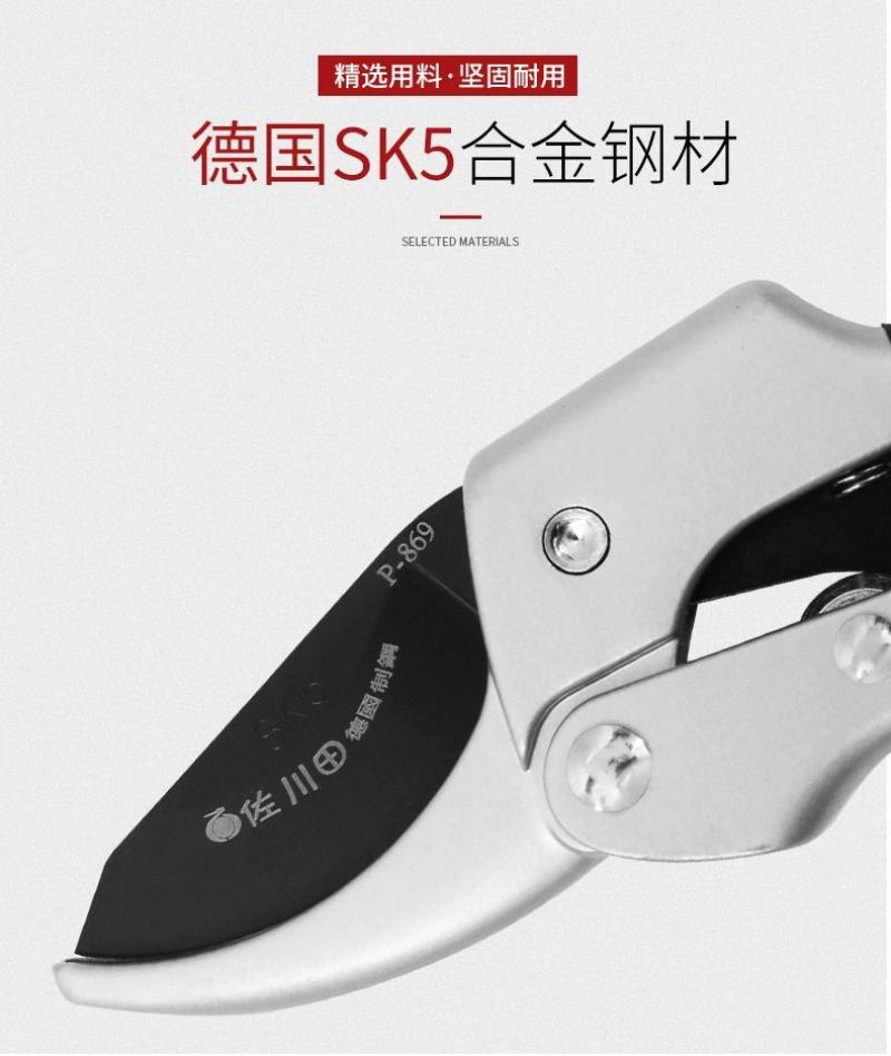 台湾佐川田869德国钢修枝剪滑轮剪花枝剪园艺花艺省力剪刀