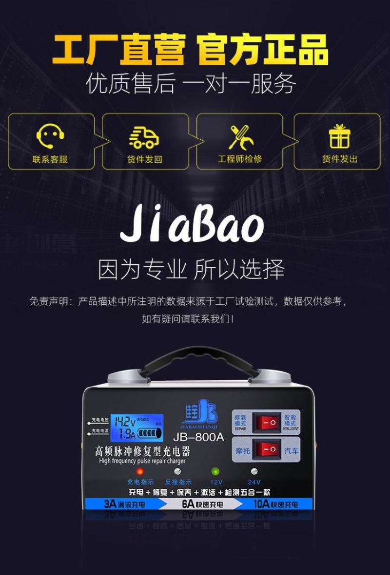 汽车电瓶充电器12V24V伏摩托车蓄电池纯铜全智能通用型