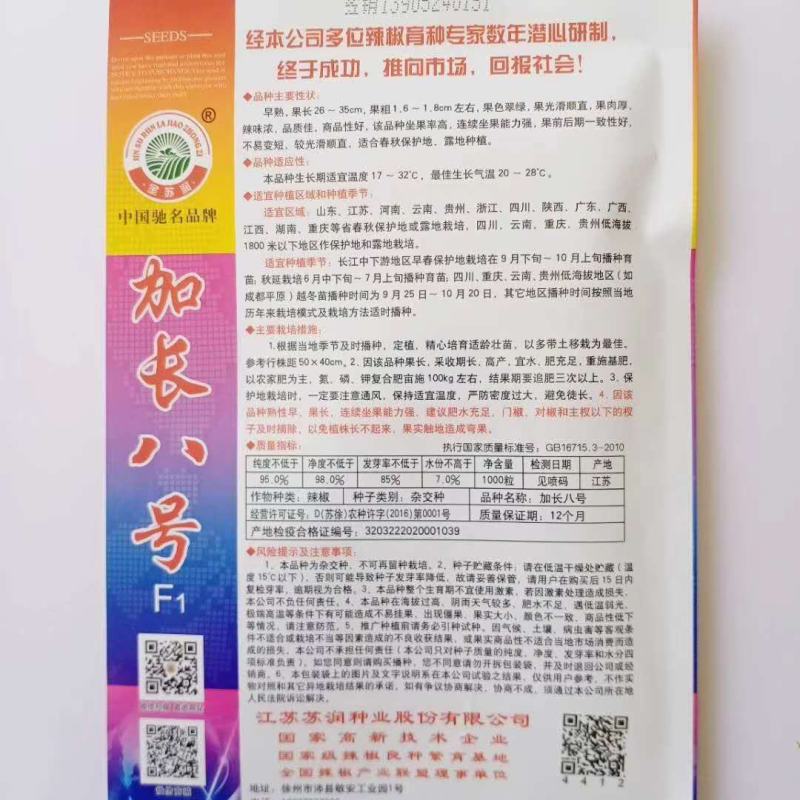 苏润加长八号线椒种子早帅挂果能力里强基地专用品种种子