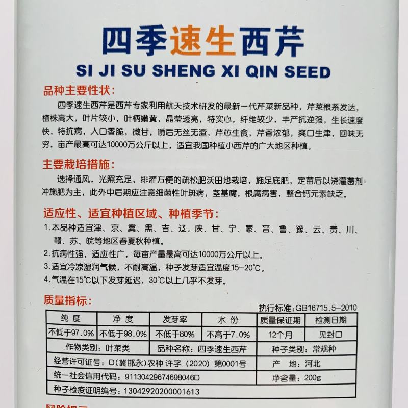 基地四季速生西芹种子航天芹菜种子特嫩实心芹菜种籽耐抽苔