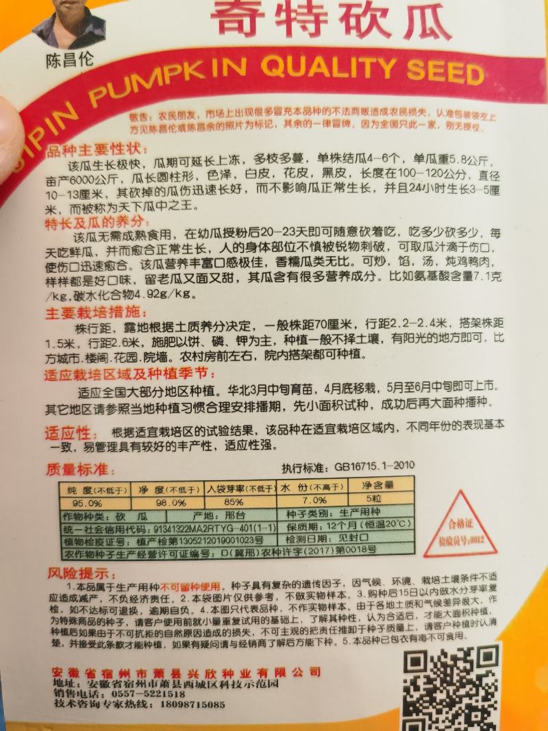 砍瓜种子南瓜种籽北瓜脆嫩搭架作物青皮随吃随切春秋