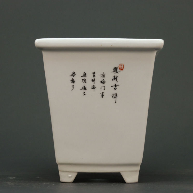 景德镇仿古陶瓷粉彩人物婴戏图四方花盆大号古董瓷器古