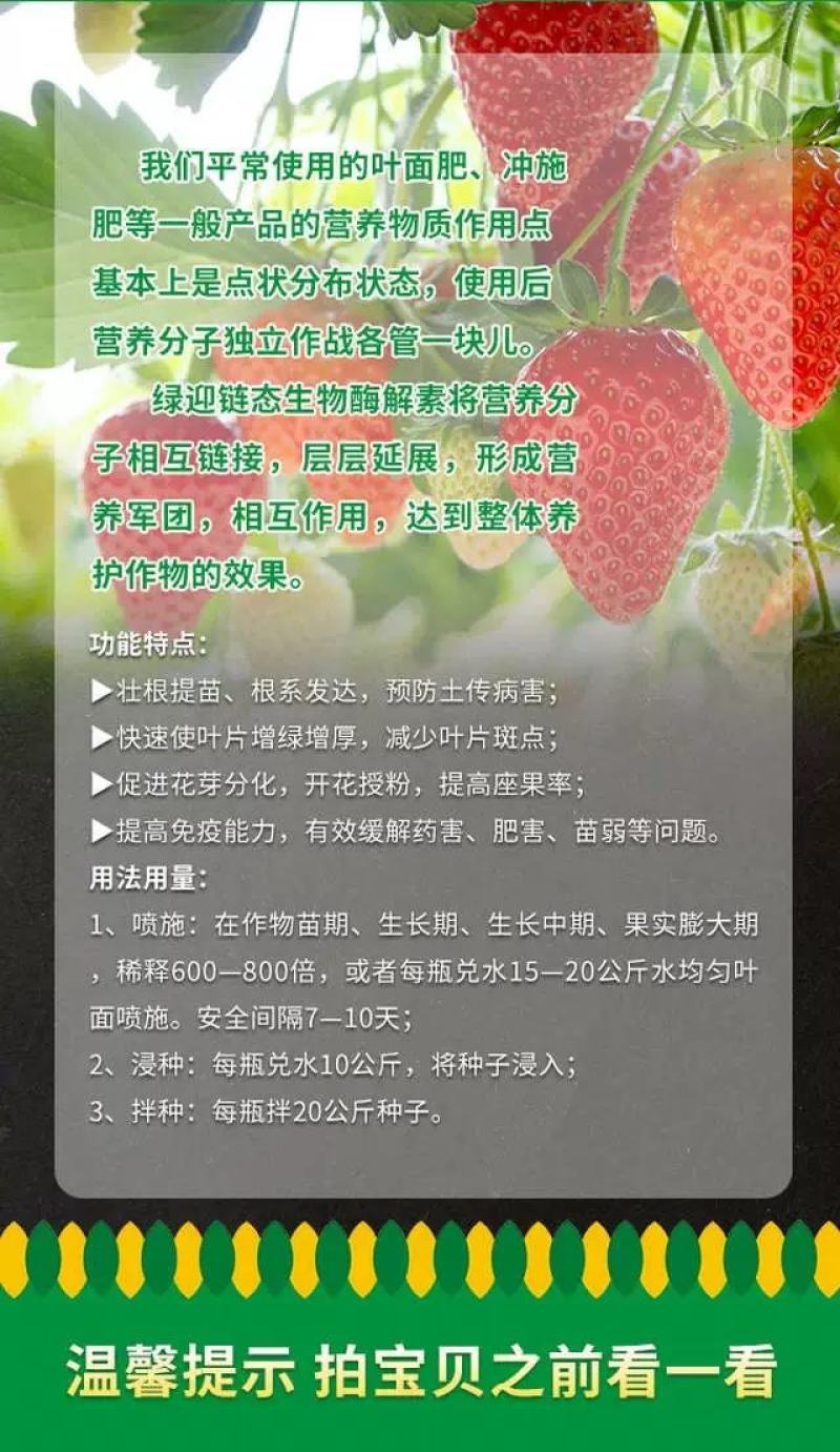 绿迎链态生物酶解素非农药叶面肥草莓豆角辣椒促花保果膨果