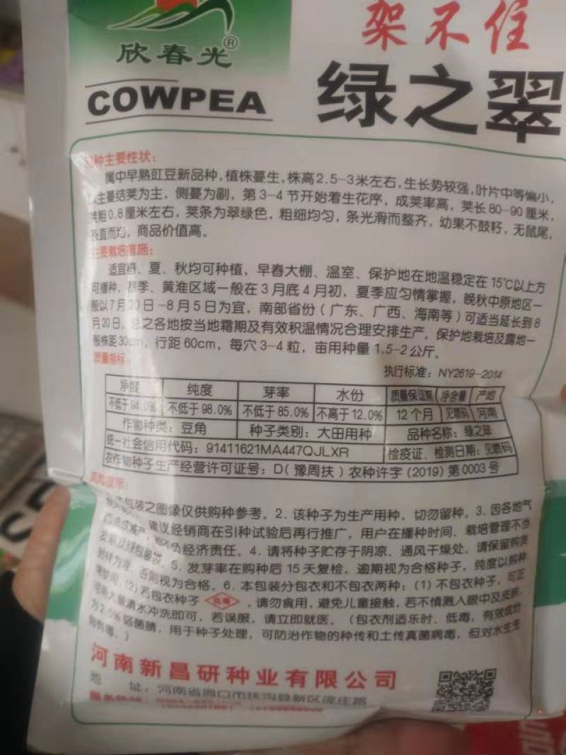 豆角种子架不住绿之翠早熟荚长90cm以上粗0.8厘米