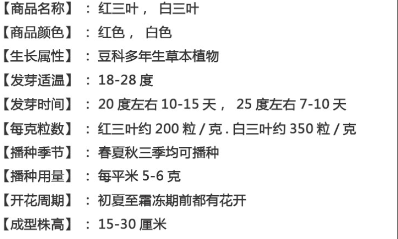 进口白三叶种子红三叶草籽易活矮生植物工程绿化护坡固土绿肥