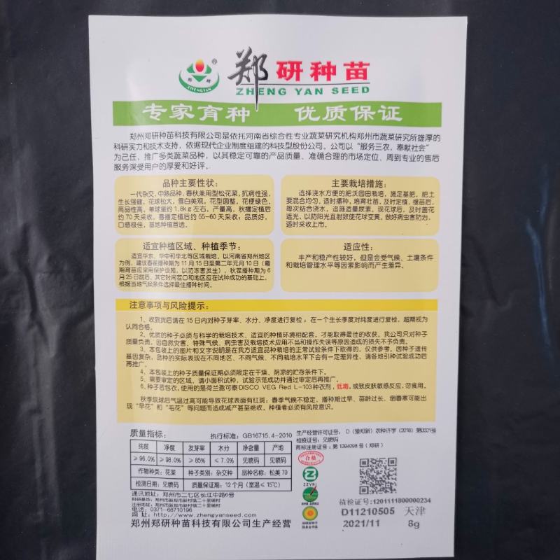 【精】郑研青松60早熟菜花种子，花白梗青，花粒细