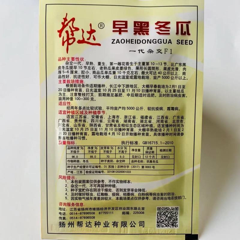 帮达早黑冬瓜种子比广东黑皮冬瓜提早10节左右杂交一代