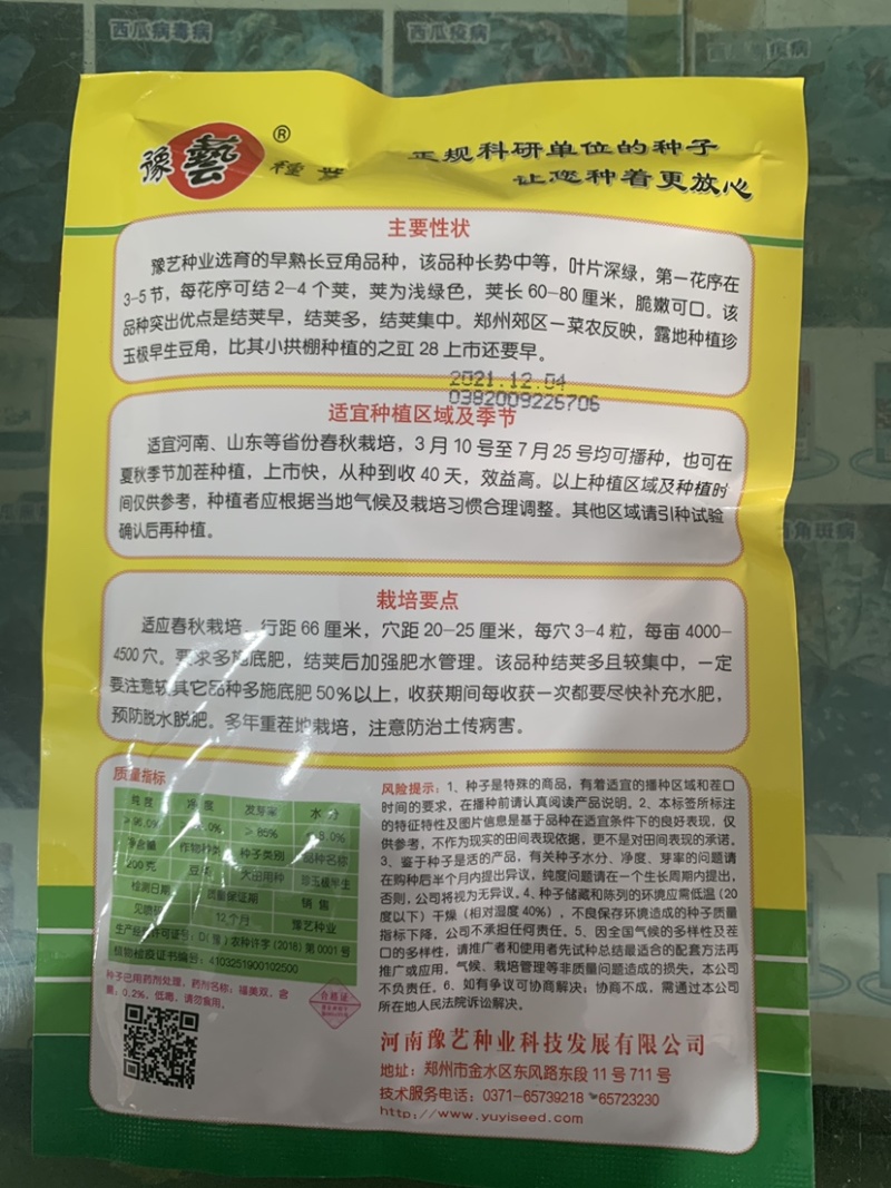 豫艺珍玉极早生长豆角种子早熟结荚多40天熟