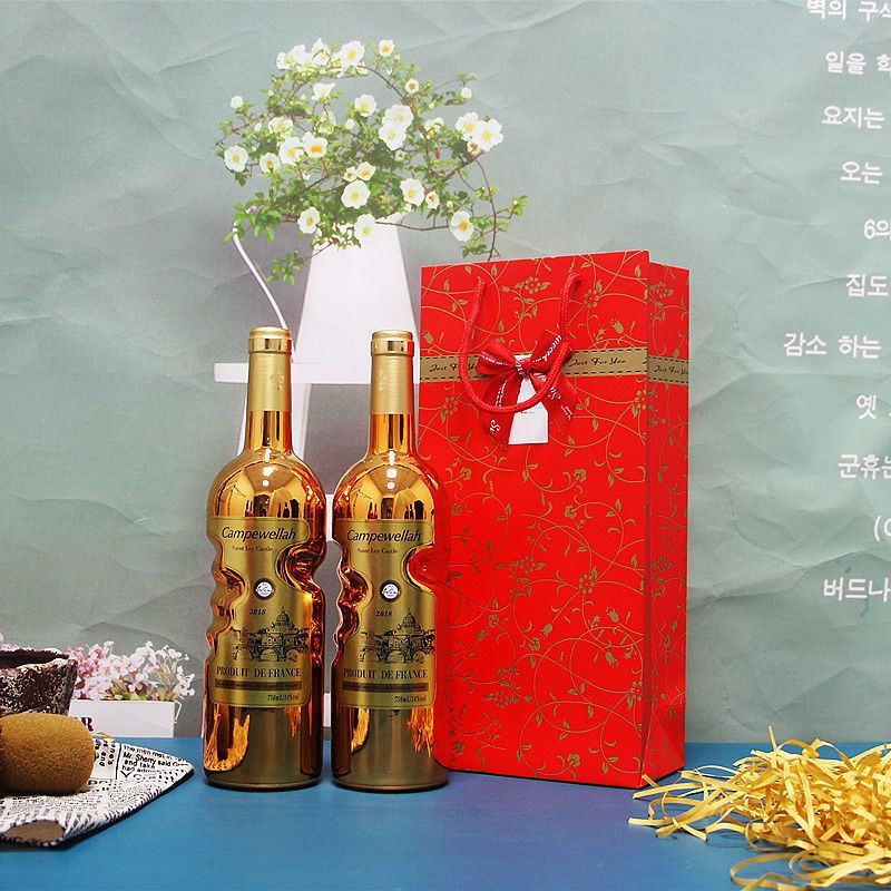 法国进口干红葡萄酒整箱批发红酒礼盒装婚庆送礼高档豪华金瓶
