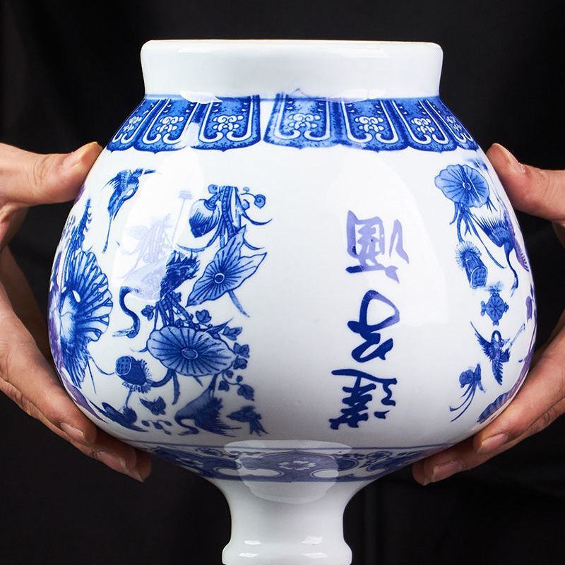 青花莲子酒瓶1斤带盖高温密封存酒罐景德镇实惠酒瓶包邮