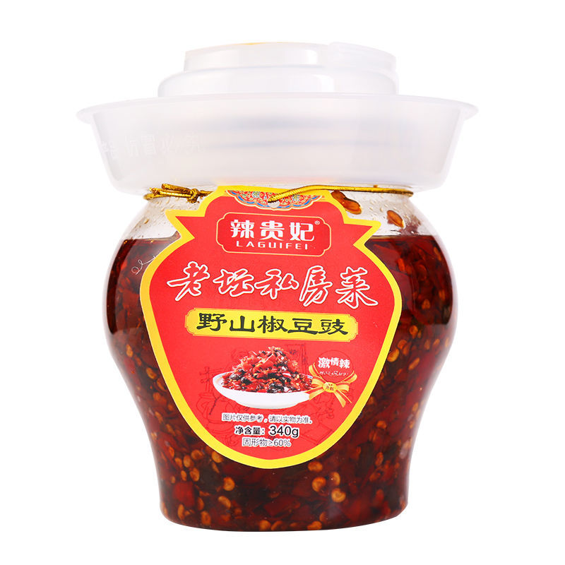 辣贵妃野山椒豆豉辣酱340g湖南特产超辣蒜蓉下饭拌豆豉辣
