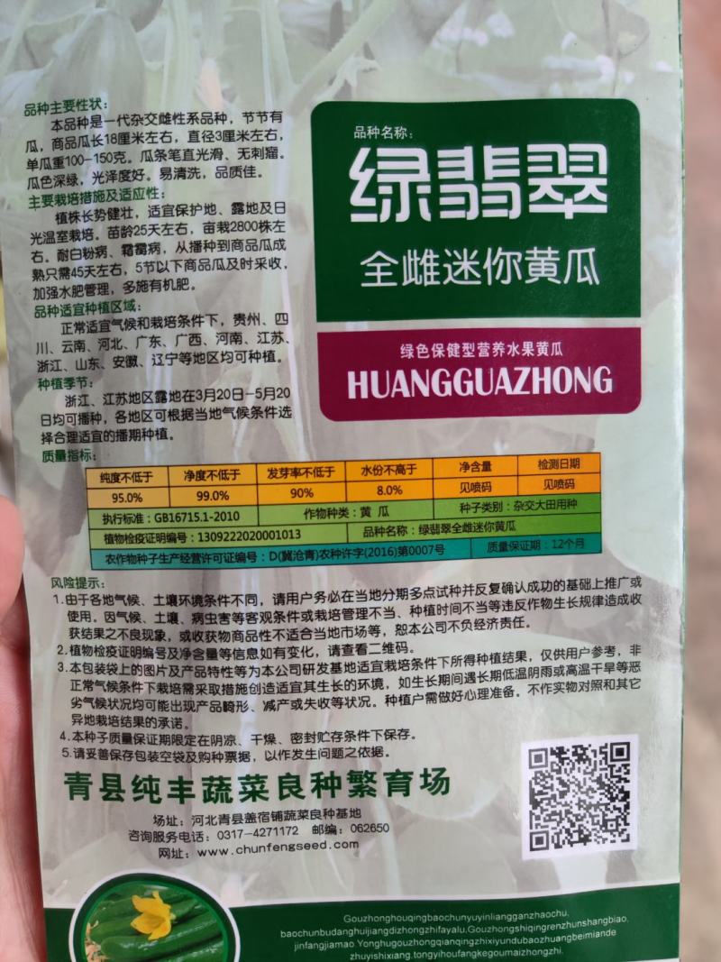 绿翡翠黄瓜种子全雌迷你水果黄瓜100粒