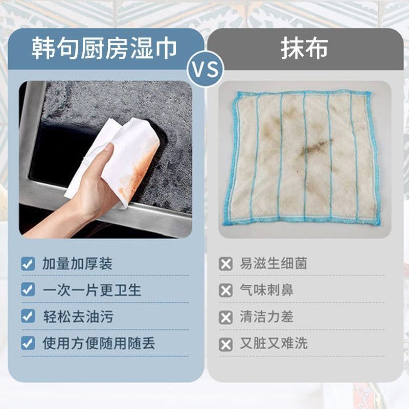 厨房湿巾80抽厚实装家用强力去油去污专用一次性纸巾清洁油