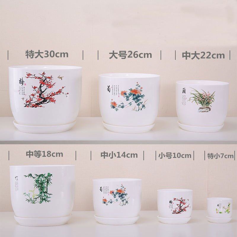 新款树脂仿陶瓷花盆中国风塑料花盆睡莲荷花盆碗莲无孔厂家批