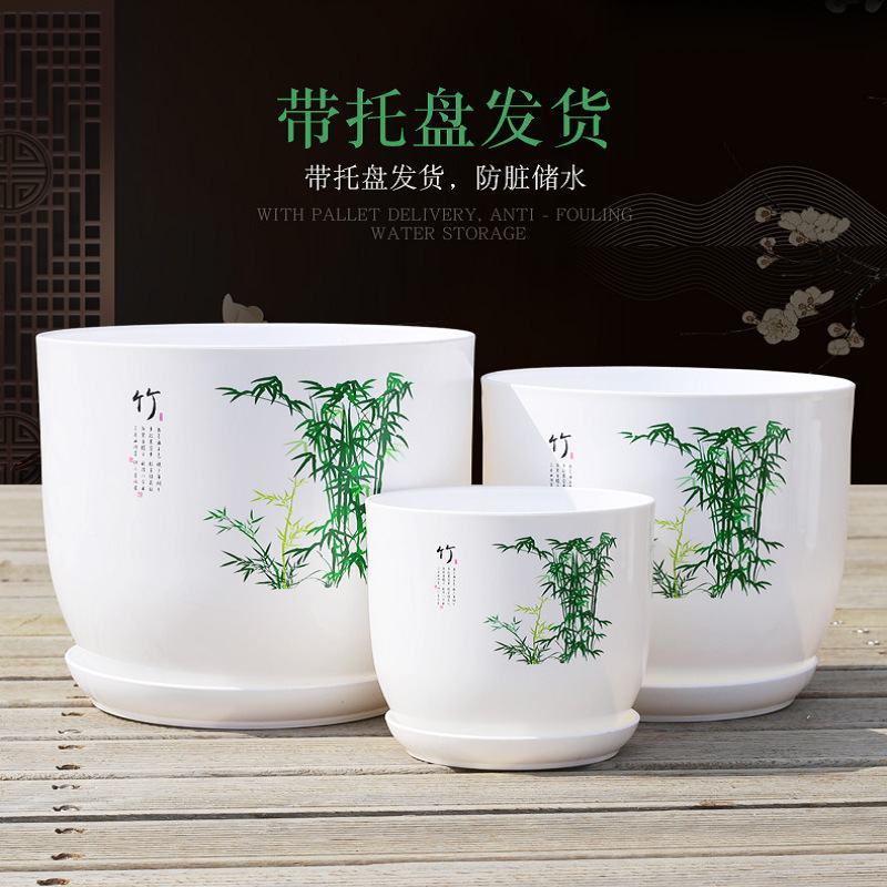 新款树脂仿陶瓷花盆中国风塑料花盆睡莲荷花盆碗莲无孔厂家批