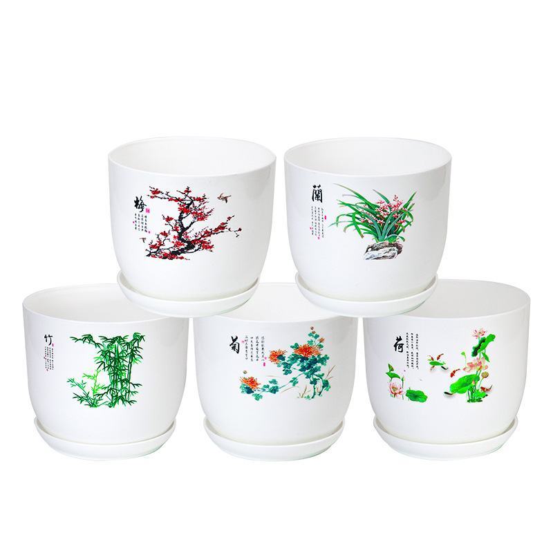 新款树脂仿陶瓷花盆中国风塑料花盆睡莲荷花盆碗莲无孔厂家批