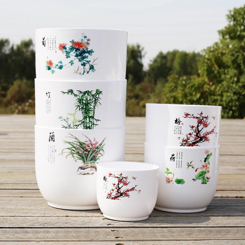 新款树脂仿陶瓷花盆中国风塑料花盆睡莲荷花盆碗莲无孔厂家批