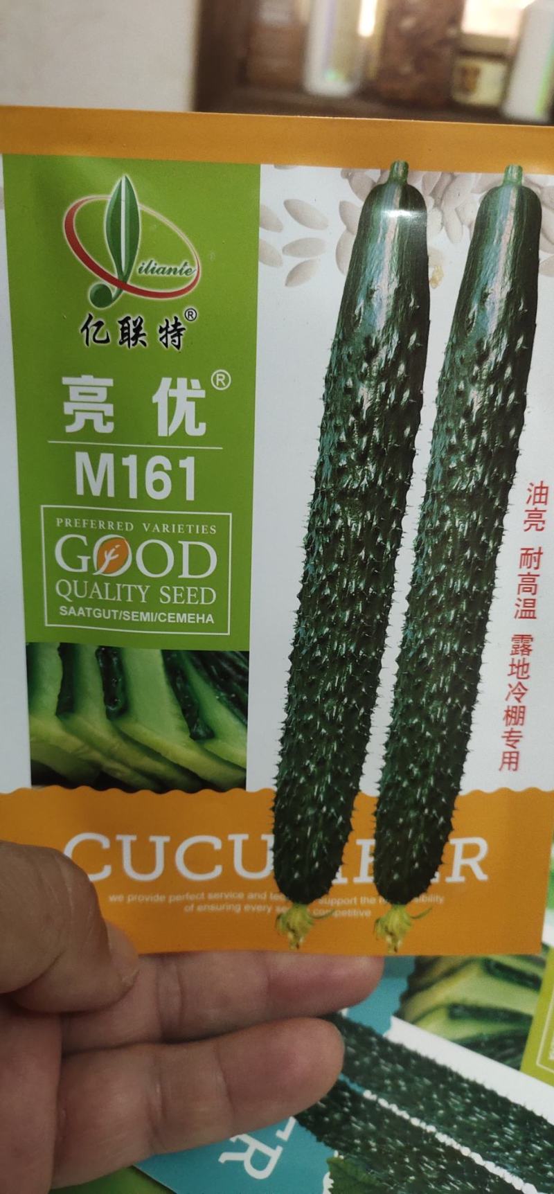 黄瓜种子亮优该品种耐高温，油亮绿肉，短把密刺，