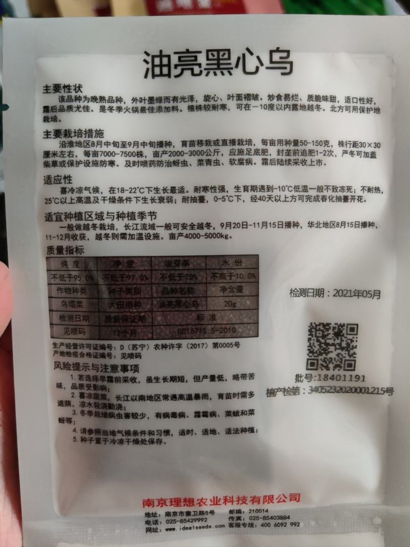 油亮黑心乌乌塌菜种子，20克