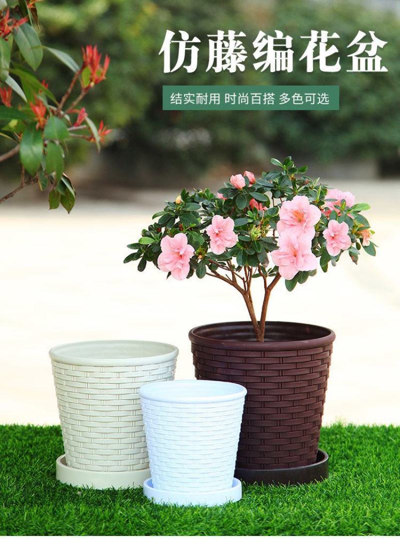 整件批树脂花盆多肉特价清仓仿竹编款花卉绿植环保塑料创意