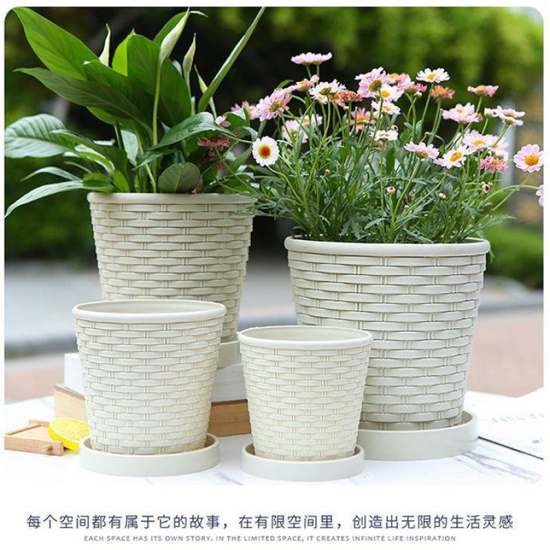 整件批树脂花盆多肉特价清仓仿竹编款花卉绿植环保塑料创意