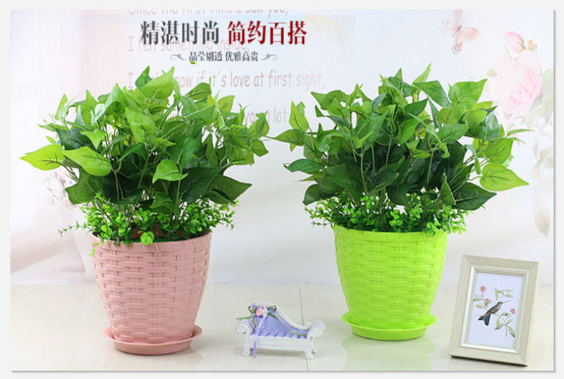 整件批树脂花盆多肉特价清仓仿竹编款花卉绿植环保塑料创意