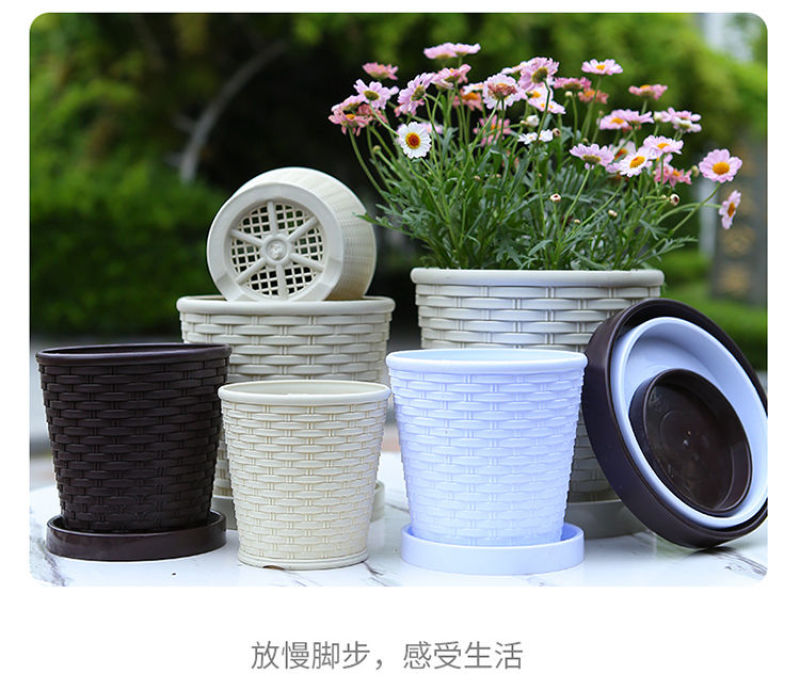 整件批树脂花盆多肉特价清仓仿竹编款花卉绿植环保塑料创意
