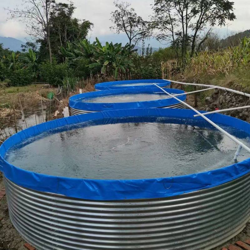 热镀锌钢板帆布鱼池刀刮布防水桶蓄水池新型循环水产养殖桶