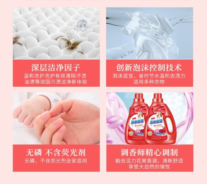 【批发】香水洗衣液香味持久超香强力去污渍批发整箱无荧光剂