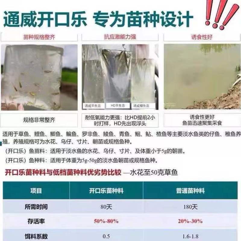 通威开口乐48高蛋白水花鱼苗饲料对虾泥鳅鲈鱼黄颡鱼种幼苗