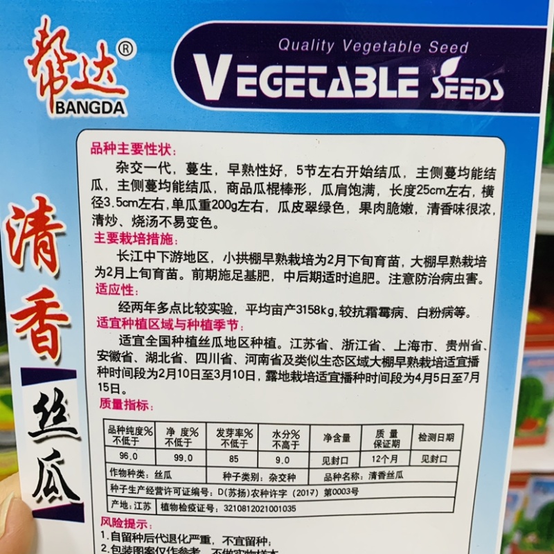 帮达清香丝瓜种子杂交一代早熟性好清香味很浓瓜皮翠绿油亮