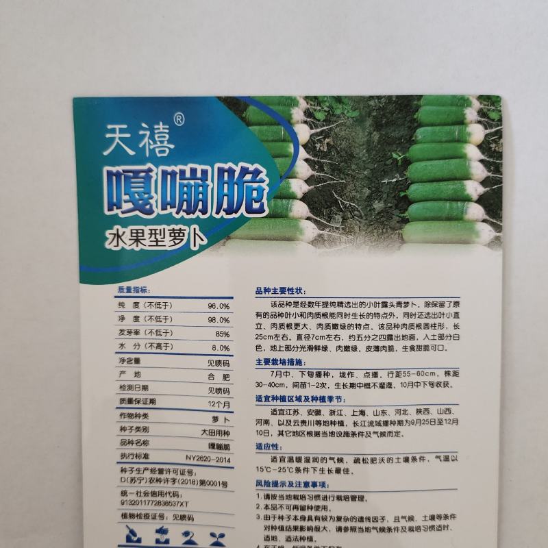 嘎嘣脆水果萝卜种籽青萝卜种子皮薄肉脆春秋萝卜蔬菜盆栽种孑