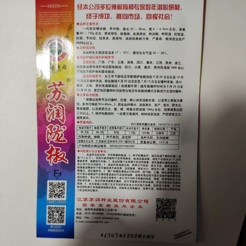 苏润陇椒种子皱皱辣早熟绿色辣椒种子，苏润皱皮椒种子