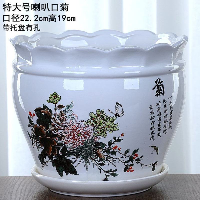 大号花盆陶瓷带托盘清仓简约特大号清仓创意绿萝吊兰植物多肉