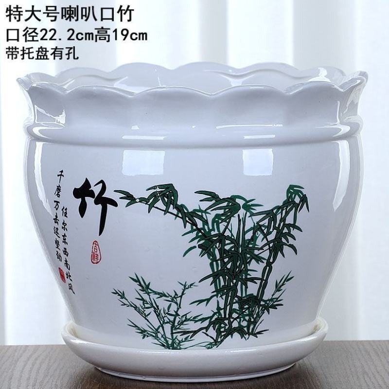 大号花盆陶瓷带托盘清仓简约特大号清仓创意绿萝吊兰植物多肉