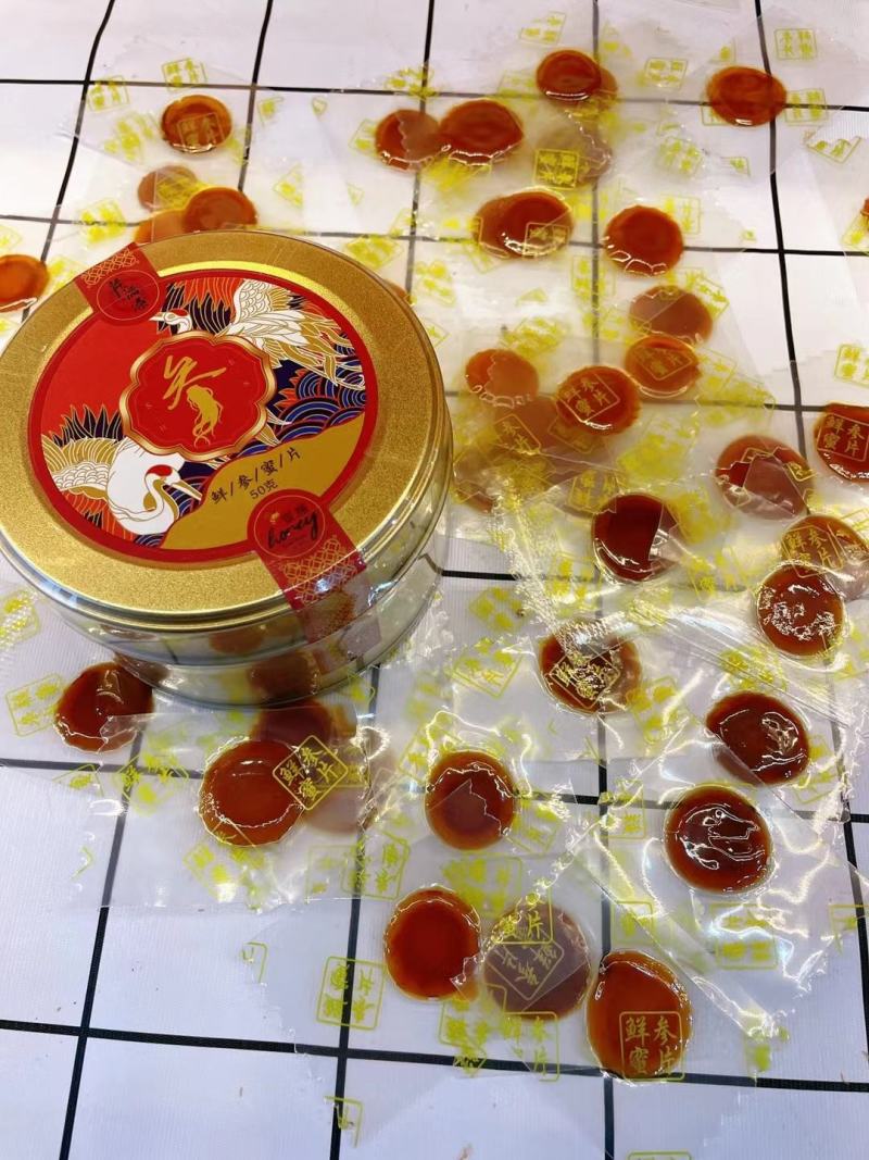 新品上市，鲜参蜜片，（大中小号）高档铁盒便携装