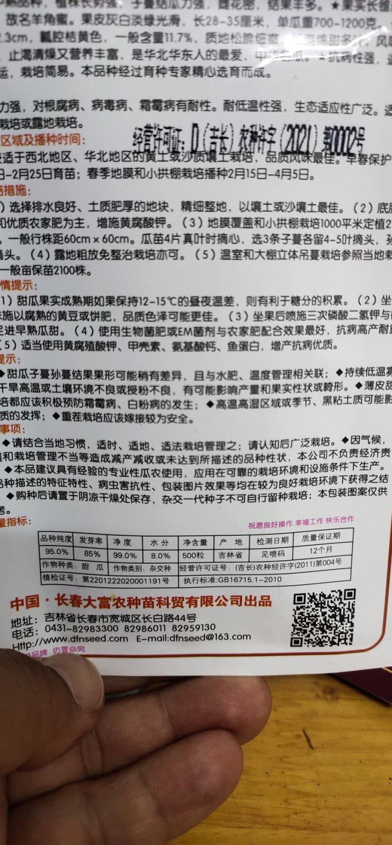 甜瓜种子大羊角蜜早生大果，详细介绍请看包装说明谢谢