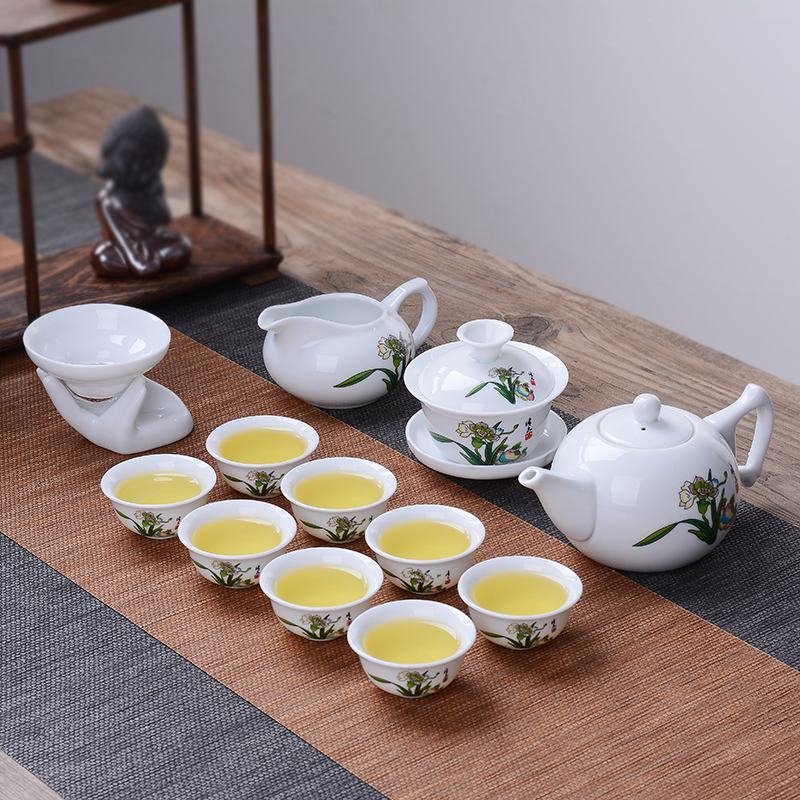 【送茶夹】茶具套装青花陶瓷家用泡茶器功夫盖碗整套简约茶杯