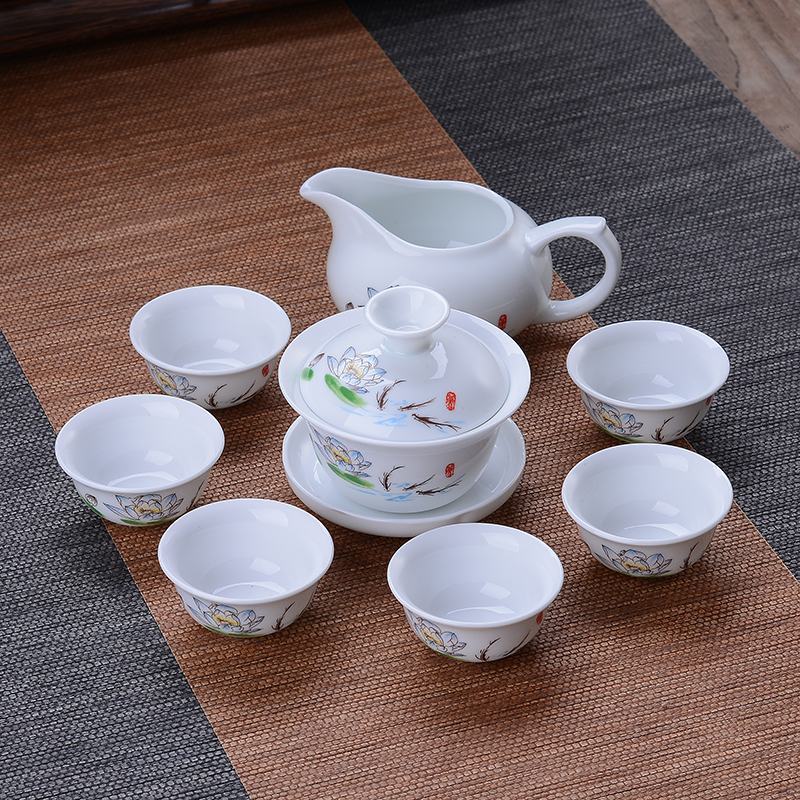 【送茶夹】茶具套装青花陶瓷家用泡茶器功夫盖碗整套简约茶杯