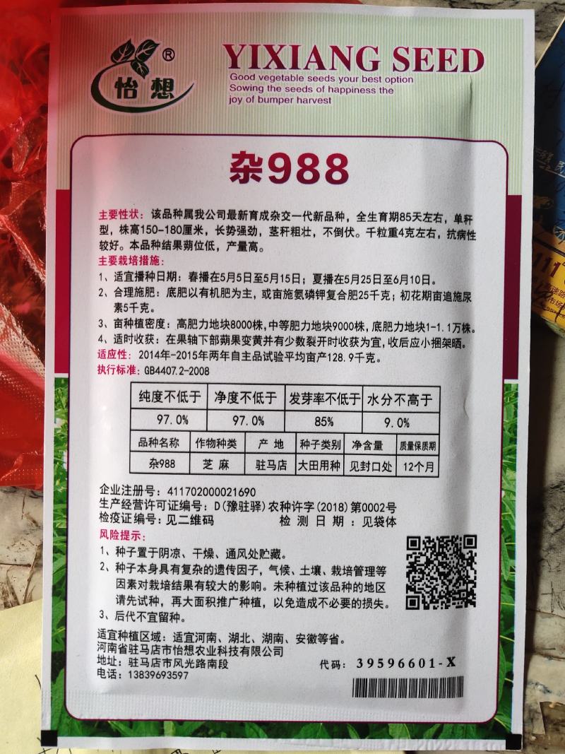 怡想杂交988白芝麻种子，抗病性好，千粒重4克左右