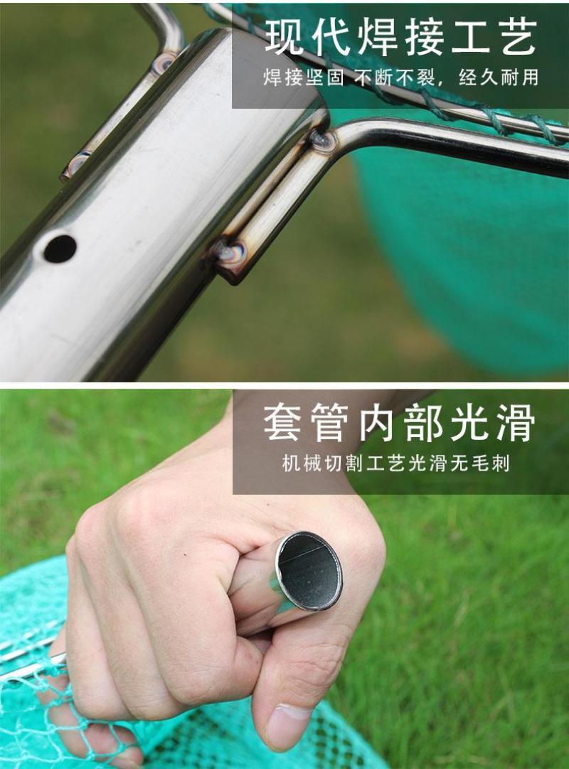 捞鱼实心不锈钢渔具抄网网头网兜手工编织菜市场超市捕虾平头