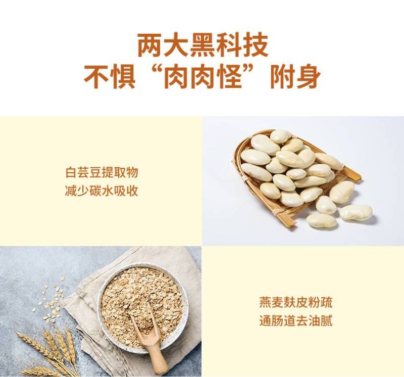 白芸豆燕麦麸皮、无蔗糖控糖去油代餐免煮高蛋白即食早餐