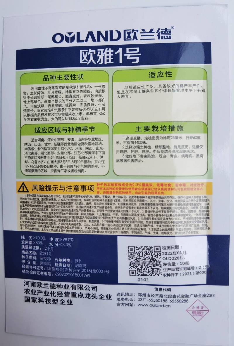 欧雅一号萝卜种子欧雅1号夏季耐热耐抽苔抗热越夏杂交萝卜