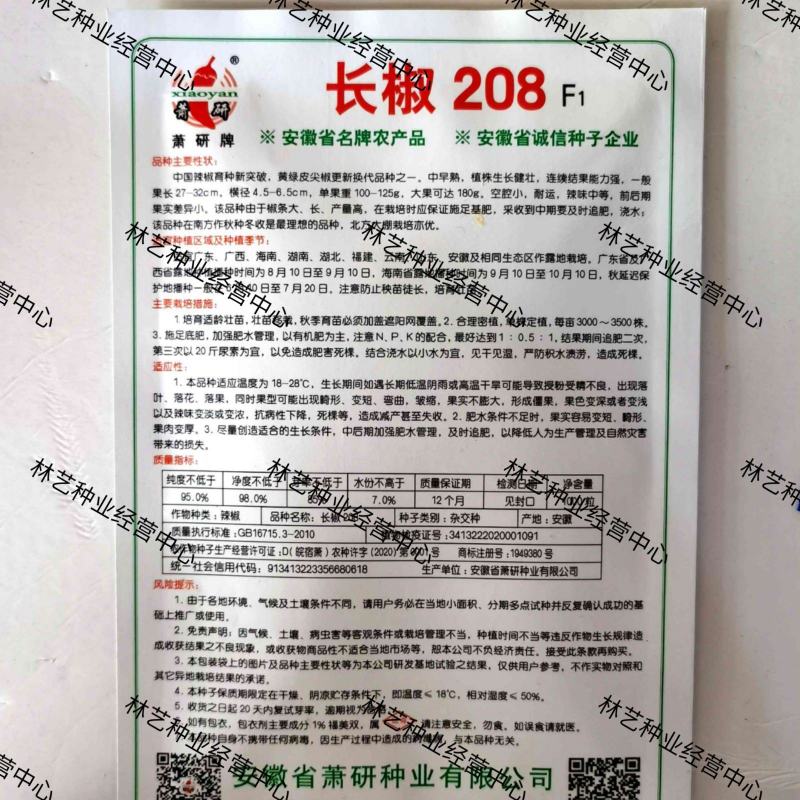 中早熟萧研长椒208辣椒种子辣味中等空腔小坐果强耐储运青