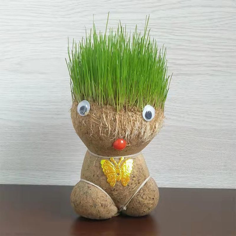 创意长草头娃娃迷你小植物盆栽室内阳台抖音同款可爱桌面摆件