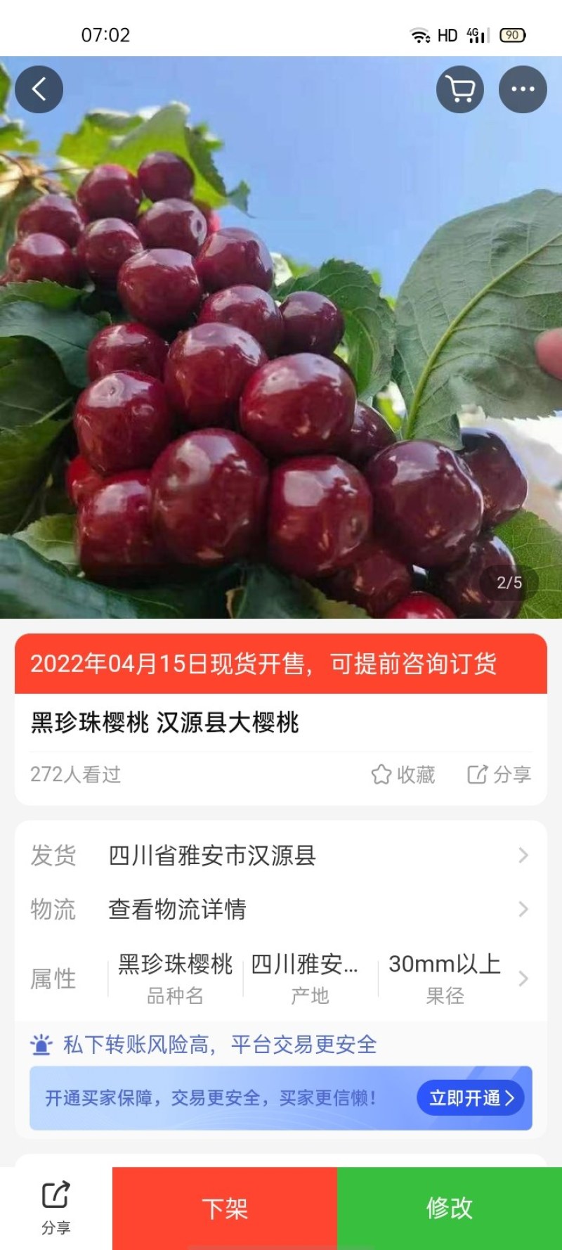 四川雅安汉源大樱桃大量供应甜度高水分足产地批发